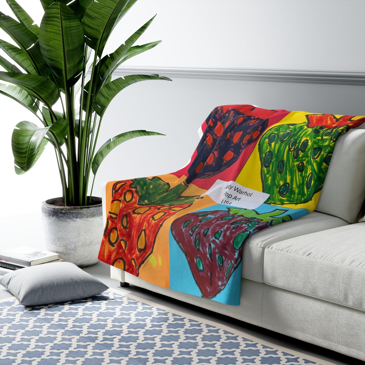 Chuck's Strawberries (Andy Warhol). Colorful Sherpa Blanket for Cozy Living